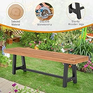 Mfstudio outdoor patio bench 63 long rectangular acacia wood dining picnic furniture benches for backyard garden lawn porch  urban country home decor