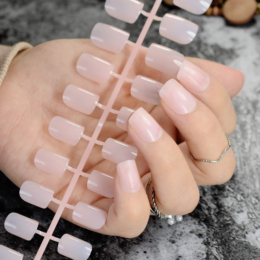 Candy Clear Pink Nude Color False Nails Round Square Fake Nail Faux nails Short Smooth Artificial Nep Nagels 1 set