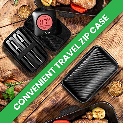 Nutrichef Bluetooth Meat Thermometer For Grilling And Smoking With Zip Travel Case, Wireless Meat Probe With Lcd Display #TOP1