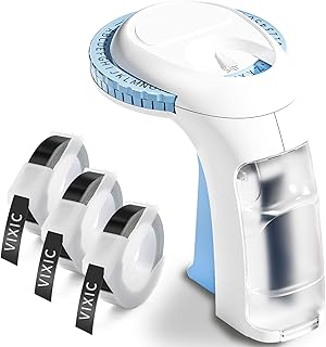 Embossing Label Maker Machine with 3 Roll Labels, 3D Handheld Vintage Label Writer, Omega S Embosser Label Maker Small Embossed Label Printer for Home School Kitchen and DIY, Blue