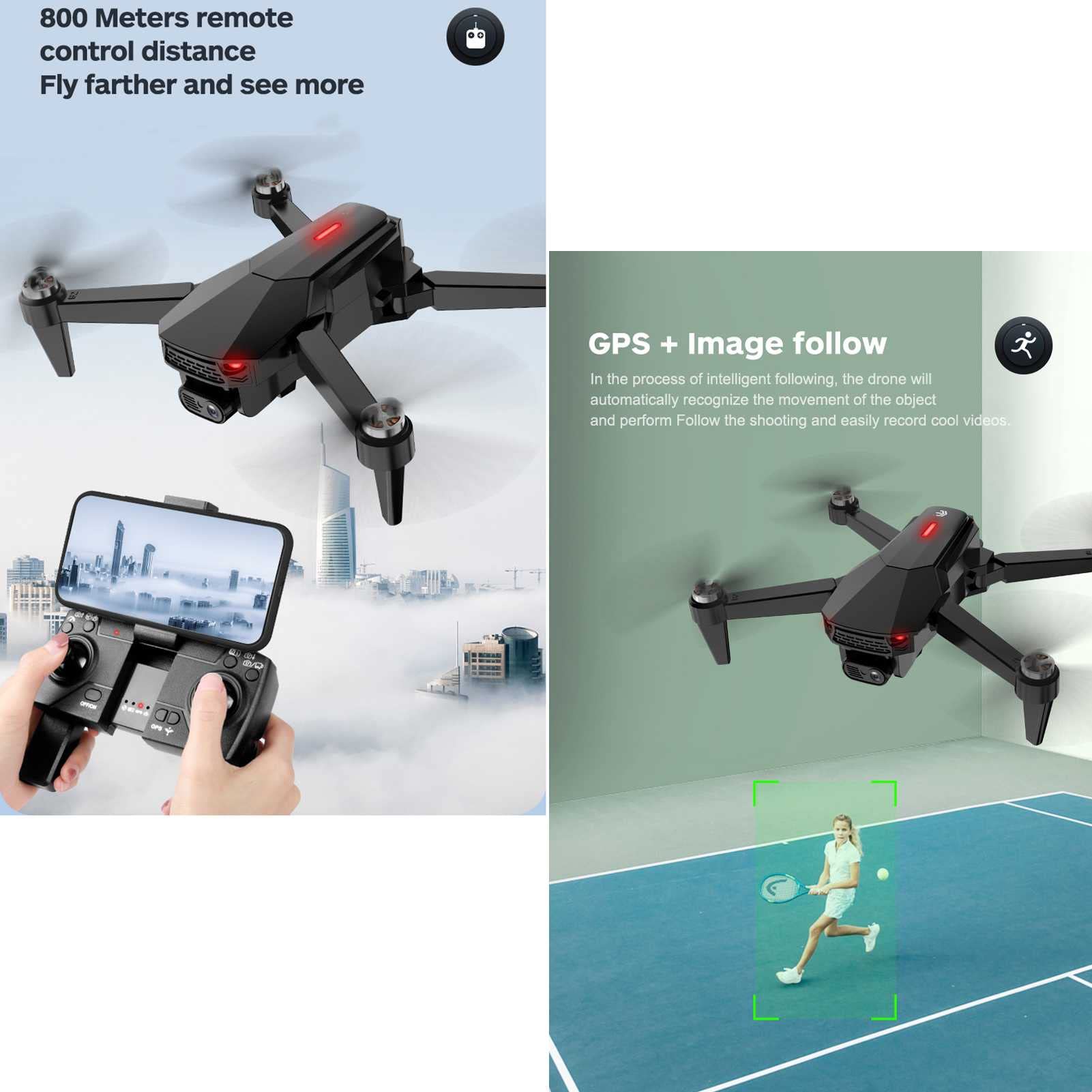Bezszczotkowy dron z kamerą dla dorosłych 4K Gestures Selfie Fixed-Point Surround Auto Follow GPS Positioning Optical Flow Positioning Dual Camera Switch (Black 1 BATTERY)