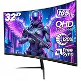 CRUA 32' Curved Gaming-Monitor, 2K QHD 2560x1440P, 144 Hz/Computermonitor, 120% sRGB, FreeSync, Blaulichtfilter, 1500R VA-Bildschirm, Wandmontage möglich – Schwarz