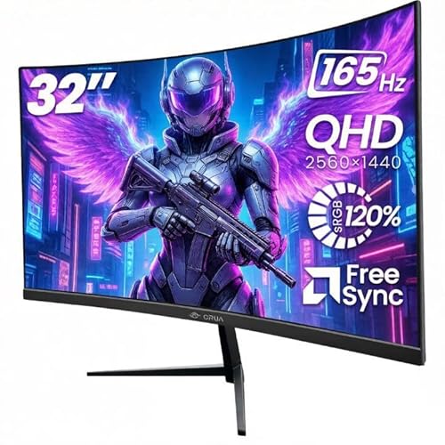 CRUA 32" Curved Gaming-Monitor, 2K QHD 2560x1440P, 144 Hz/Computermonitor, 120% sRGB, FreeSync, Blaulichtfilter, 1500R VA-Bildschirm, Wandmontage möglich – Schwarz