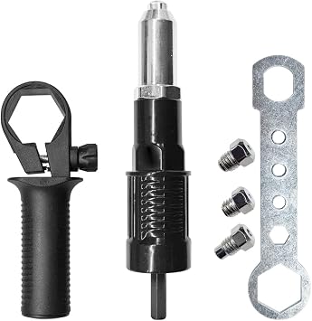 Pop Rivet Gun Adapter Kit, Rivet Drill Tool with 2.4mm/3.2mm/4.0mm/4.8mm Rivets Heads, Cordless Electric Power Drill Adaptor Attachment 1SET