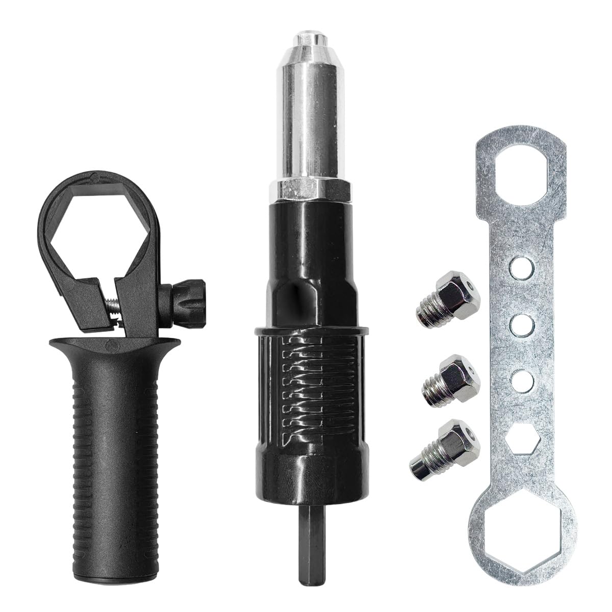 Kit de Adaptador de Pistola de Remache, Herramienta de Taladro de Remache con Cabezales de Remaches de 2,4 mm/3,2 mm/4,0 mm/4,8 mm, Adaptador de Taladro eléctrico inalámbrico (1 Juego)