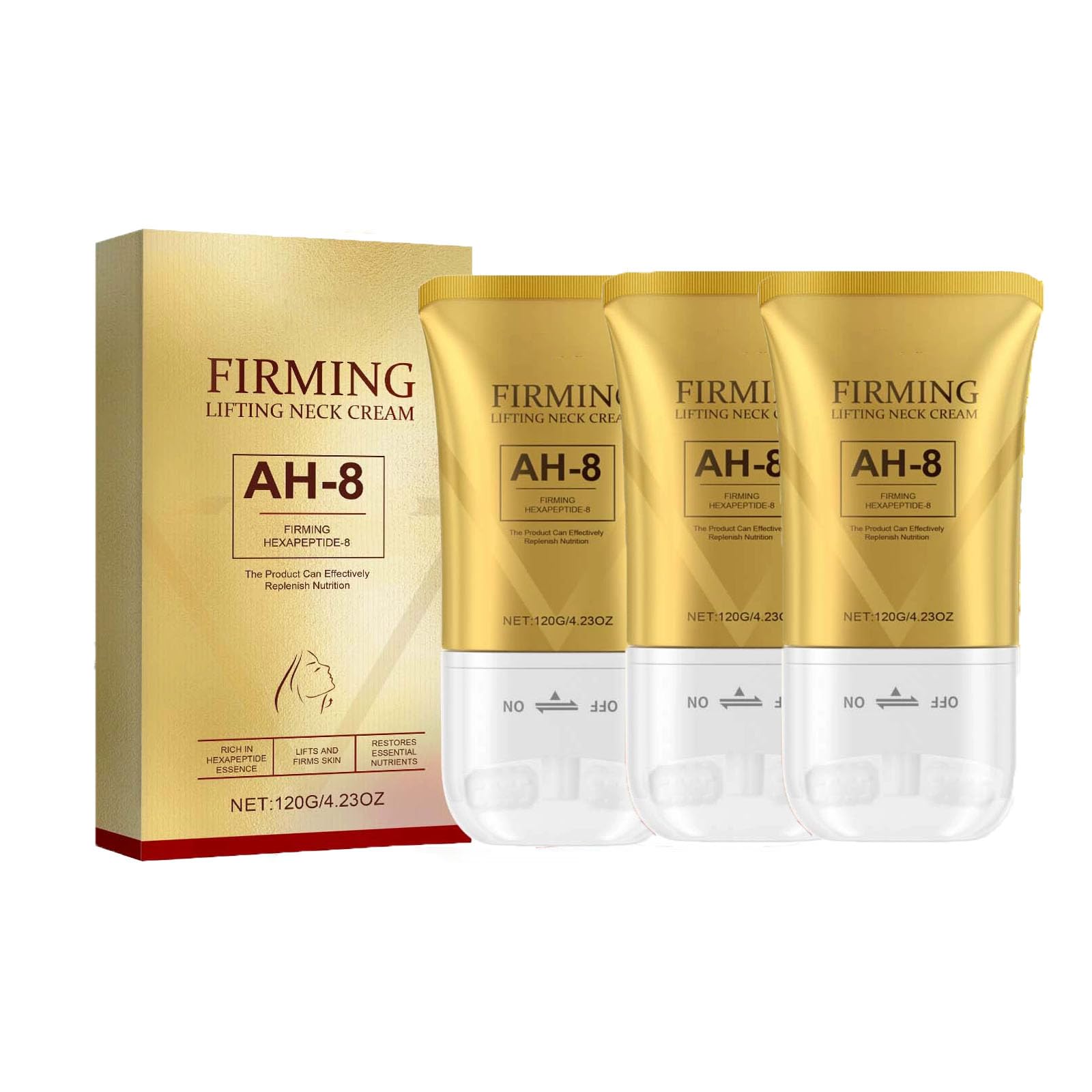 Crema de cuello reafirmante y reafirmante con rodillo antiarrugas, crema hidratante de colágeno para piel flácida, mejora la elasticidad, tratamiento reafirmante con doble efecto para el cuello (3