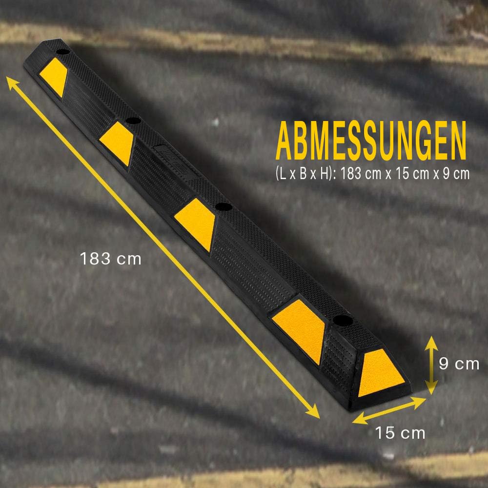 Pyle Radstopper für Garage – Anfahrschutz für die Garage, Auto Radstopper als Einparkhilfe für die Garage bei Parkplatzbegrenzung, Auto Stopper aus Gummi mit Reflektoren um den Parkplatz zu schützen