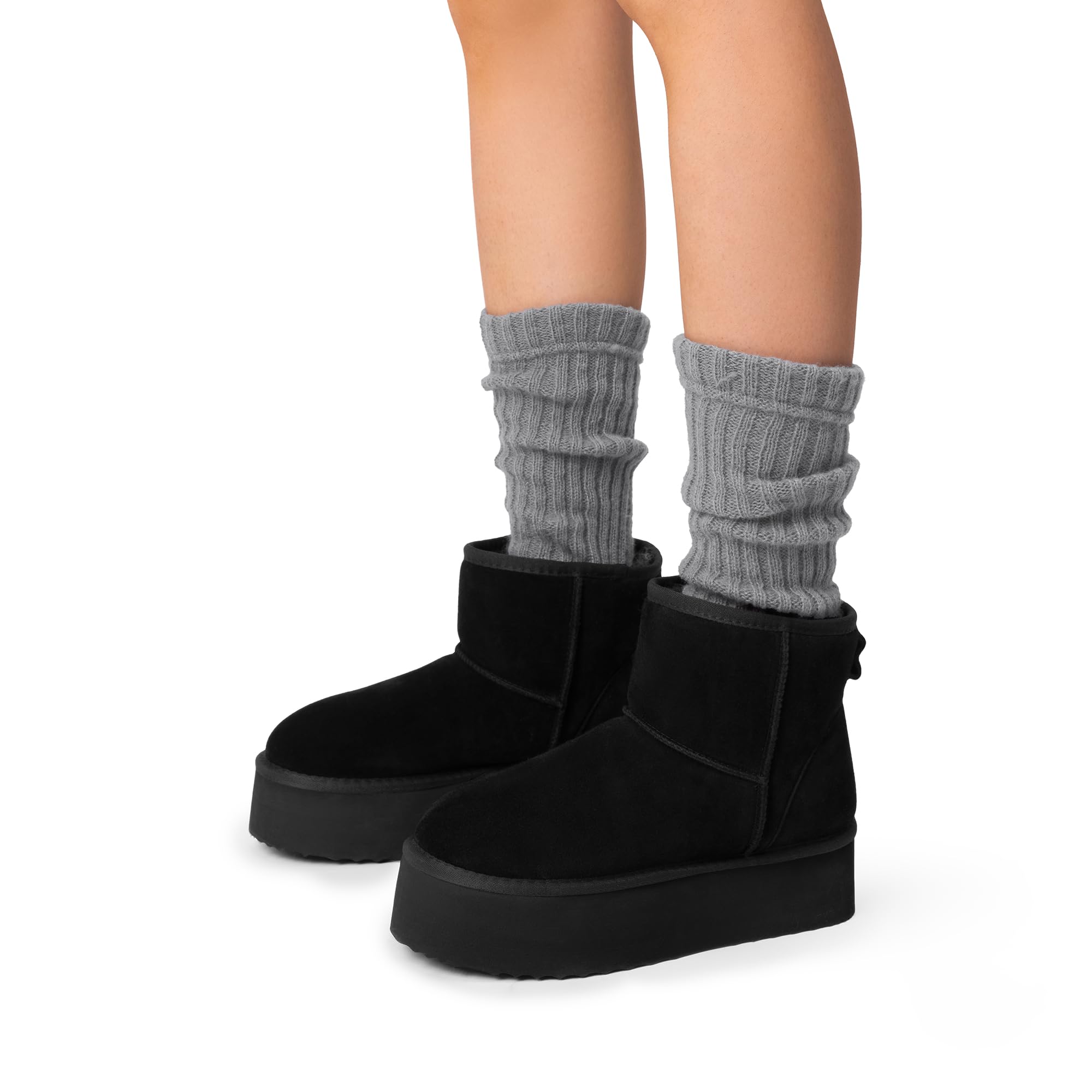 DREAM PAIRS Invernali Stivali da Classici con Plateau da Donna Resistenti Bassi Stivali da Neve Alla Caviglia con Fiocchi Fai da Te FuzzyClassic