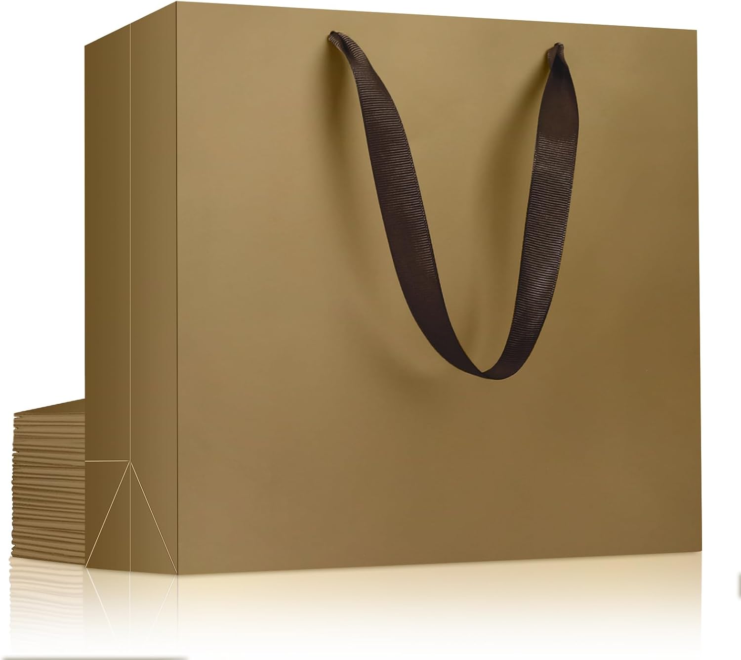 EUSOAR Paper Bags with Handle - Pack of 10 Gift Bags with Handle - L 32 x 11.5 x 28 cm 230 GSM Paper Bags Large - Brown Copper Paper Carrier Bag - Birthday Carrier Bags with Carry Handles