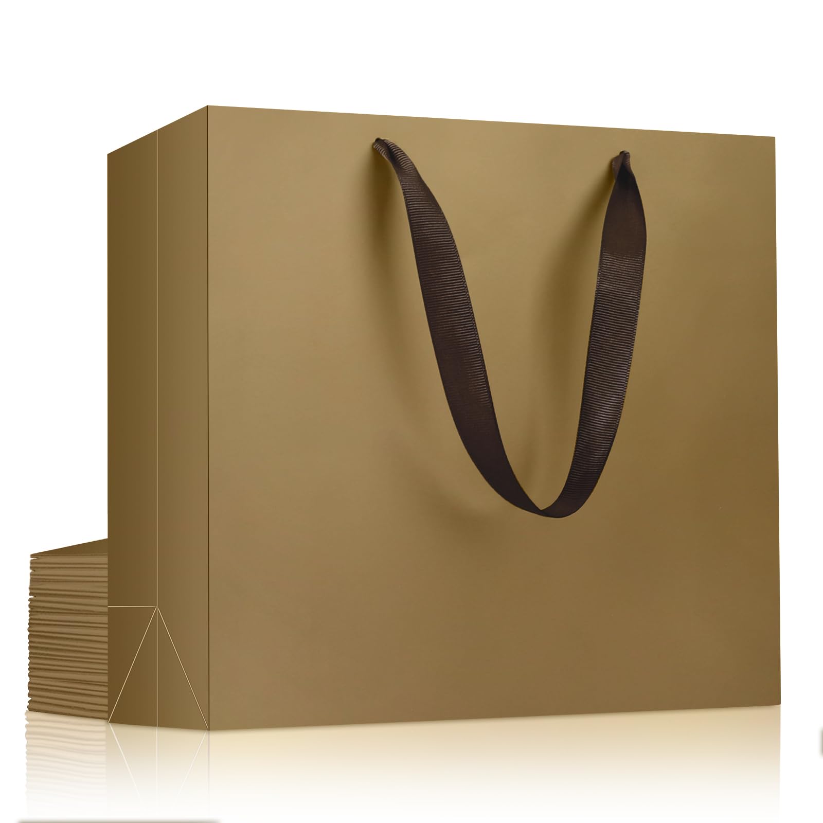 EUSOAR Bolsas Regalo - 10 Piezas Bolsas de Papel con Asas - 230GSM Bolsas Regalo Grande - L 32x11.5x28cm Kraft Marrón Cobre Paper Gift Bags - Bolsas Papel para Fiestas Cumpleaños Shopping