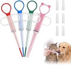 Pill Dispenser Set of 4, with 6 Soft Silicone Tips, Suitable for Cats, Dogs, Other Small Pets, for Pills, Capsules and Liquids