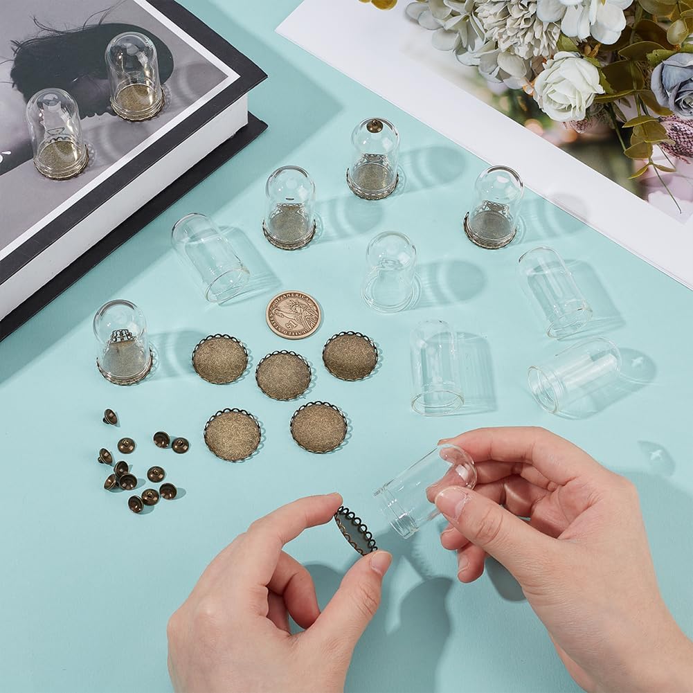 BENECREAT 12 Sets Clear Tube Glass Pendant with Findings, 1.8x1 Inch Hollow Glass Dome Vial Charms with Brass Base for Necklaces DIY Jewelry Making - Image 3