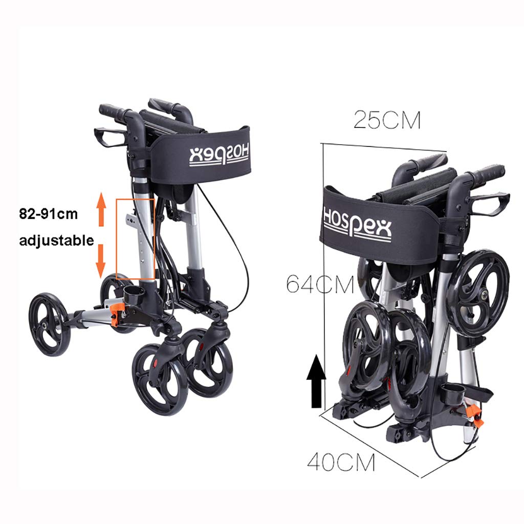 Andador gris plegable para caminar, andador, andador, carrito de la compra con asiento y freno de mano, para ancianos, estrella de luz