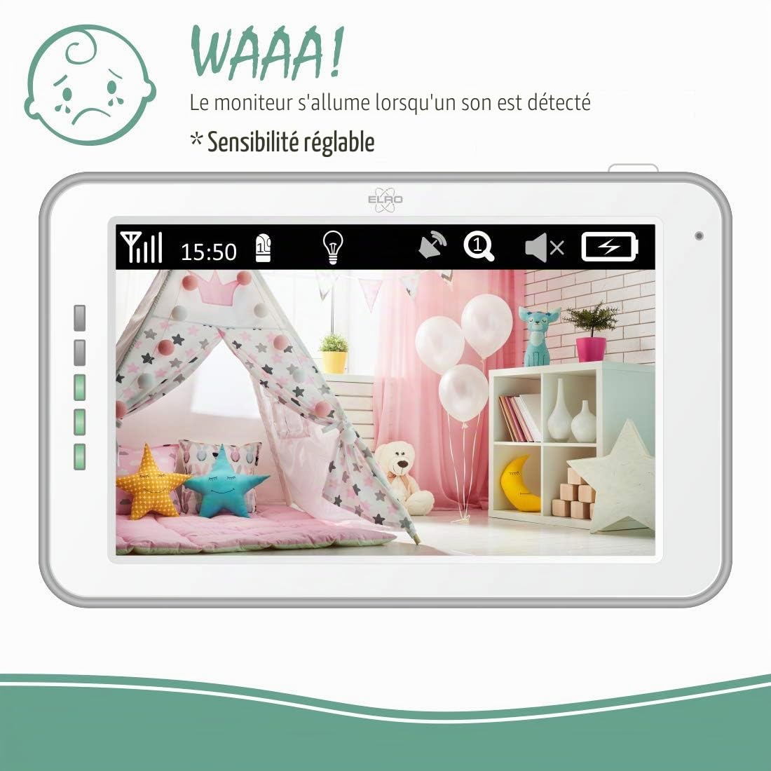 ELRO Moniteur pour bébé BC3000-2 Royal avec écran tactile HD de 12,7 cm et application avec caméra supplémentaire, 1 pièce (lot de 1)