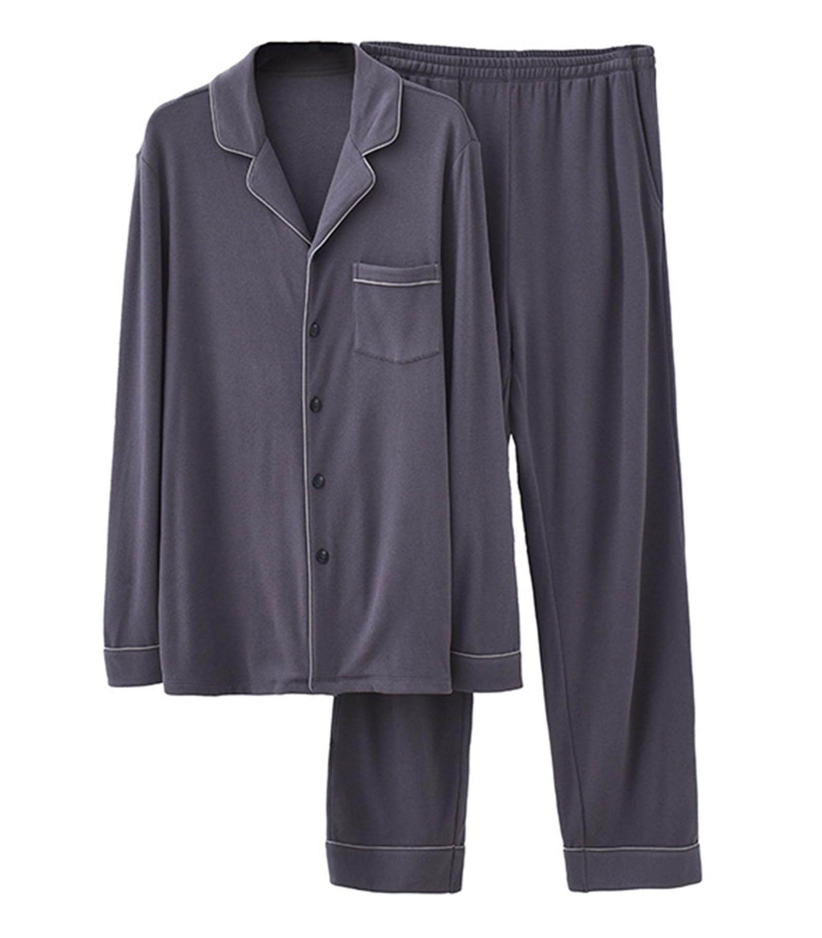 Pyjama à Revers pour Hommes Ensemble à Manches Longues Léger Bouton jusqu'à Vêtements de Nuit Lounge Pjs Set avec Poches