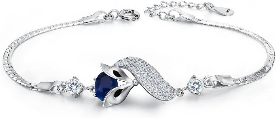 EleQueen925 Sterling Silver Cubic Zirconia Lovely Fox Leaf Bracelet Chain for Women, Valentine's Day/Mother's Day/Christmas Jewelry Gift for Wife/Mom
