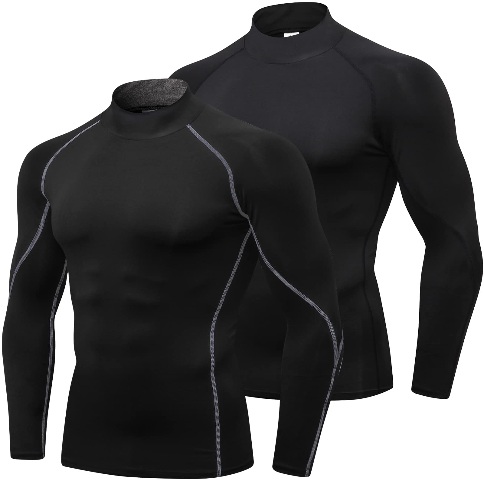 SPVISE 1 or 2 Pack Men's Compression Shirts Long Sleeve Athletic Workout T-Shirts Cool Dry Undershirts Turtle Neck Gym Tops