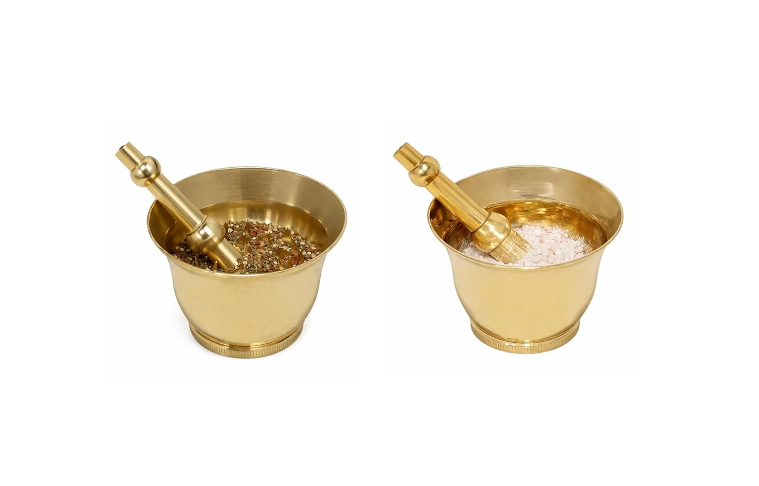 Brass Mortar and Pestle Set, Spice and Herb Grinder, Pill Crusher, Spice Grinder,Herb Bowl,Pesto Powder Metal Okhli and Musal Masher for Home & Kitchen Décor (Plain, Pack of 2)