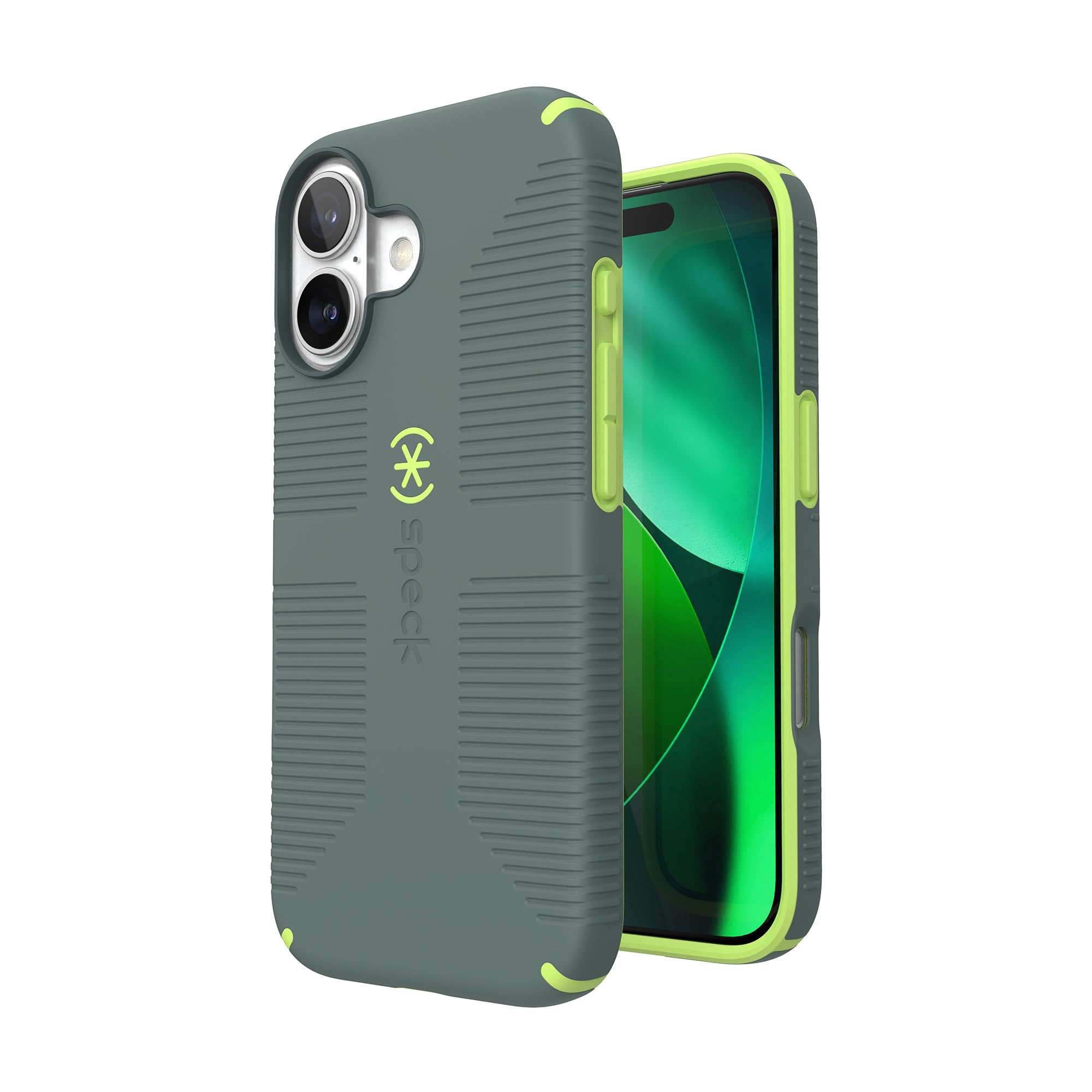 Speck CANDYSHELL uchwyt + etui MS do iPhone'a 17 - NEO DRAB/świecąca zieleń | wąski uchwyt ochronny | ochrona przed upadkiem | kompatybilne z MagSafe
