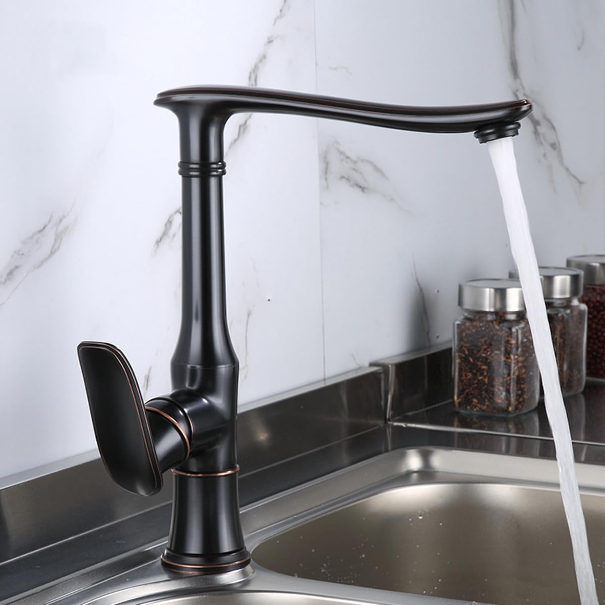 Wasserhahn Bad Schwarz Retro Einhebel Waschbecken Armaturen Hoch Waschtischarmatur 360°Schwenkbar Mischbatterie Badarmatur