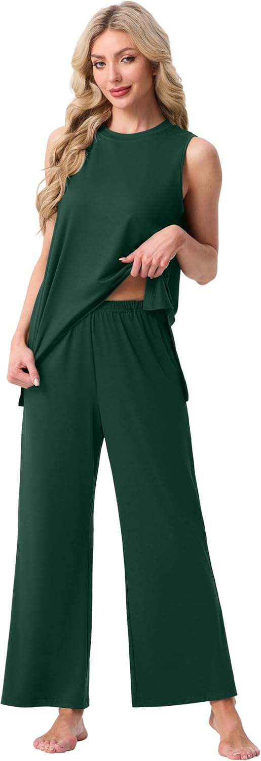 PrinStory Womens Pajamas Sets Lounge Sets for Women Sleeveless Pajama Set 2 Piece Pjs Soft Loungewear with Pockets - Image 4