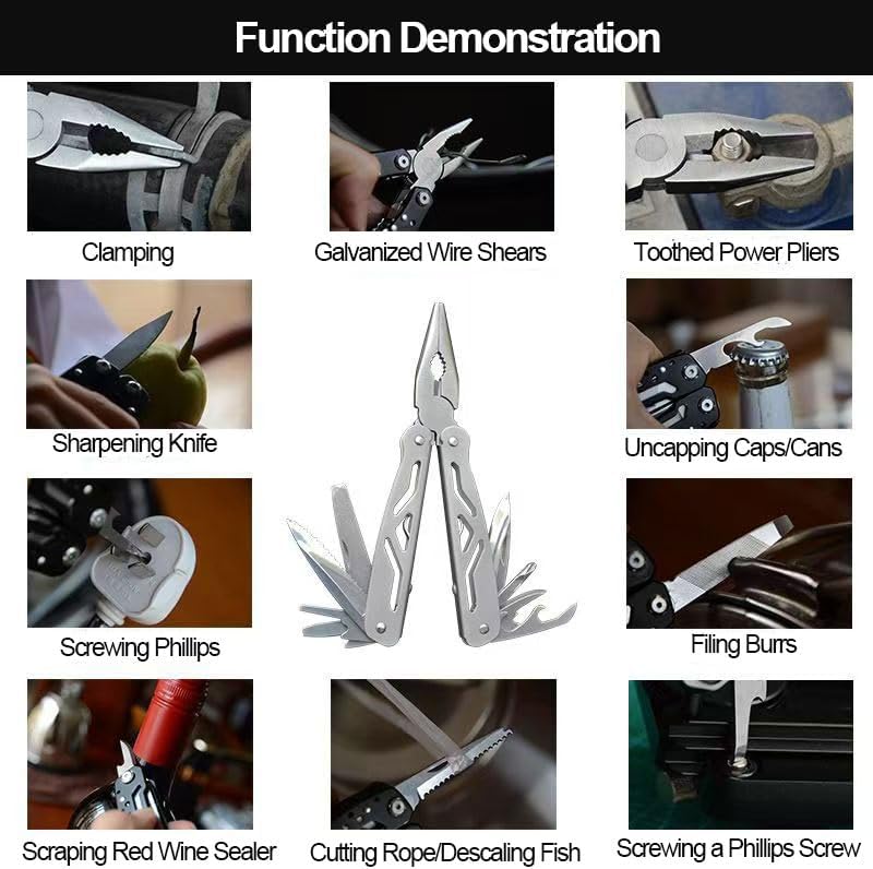 Multitool Plier, 11-in-1 Stainless Steel Pocket Multitool Pliers, Portable Camping Hiking Multi Tool, Gifts for Men, Dad, Husband