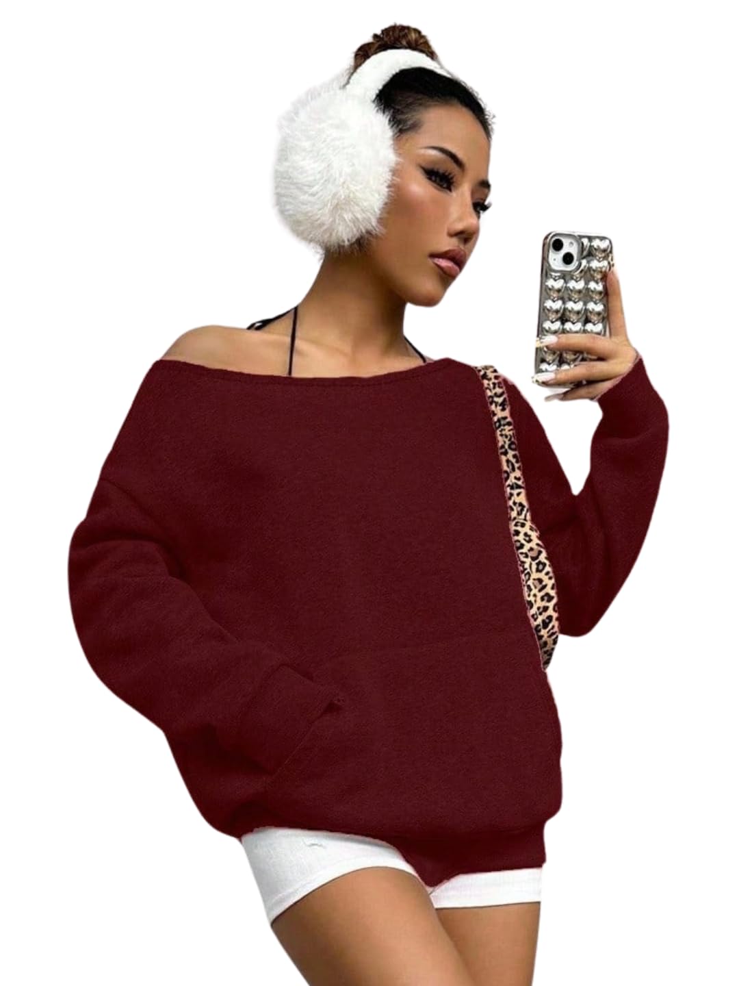 Off-Shoulder Neon Green Sweatshirt with Front Pocket, Casual Pullover