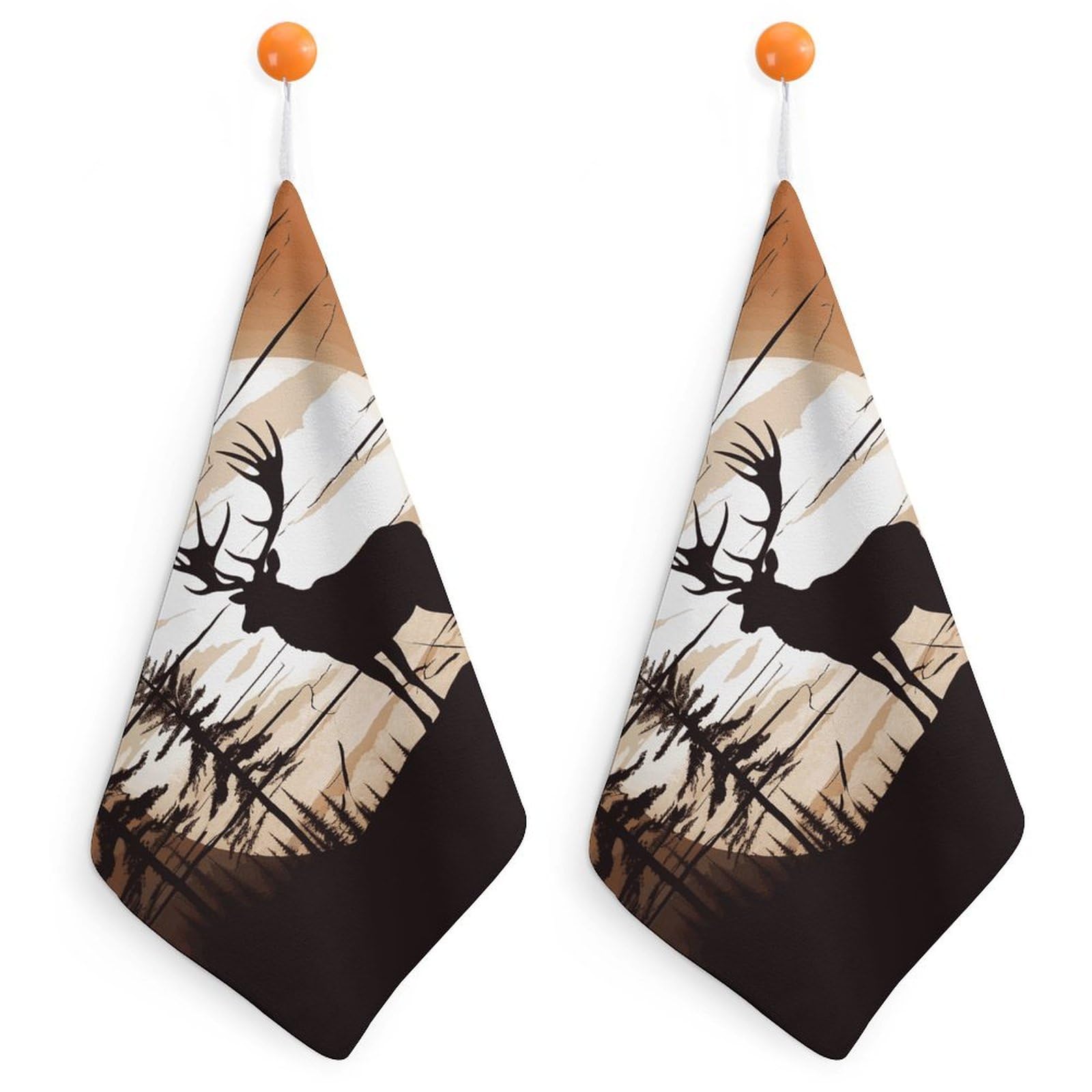 LDGSUPH Wild Elk Silhouette Hand Towels Fashion Hand Face Towel with Hanging Strap Absorbent Soft Decorative Towel Fade Resistant Cozy Face Cloths for Kitchen Gym Bathroom Towels 2PCS