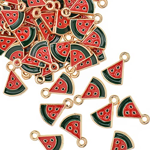 Image of VIDRIO Pack of 80 Watermelons Enamel Charms Gold Plated Colored Pendants Accessories for Necklace Bracelet Jewelry Making DIY Crafting