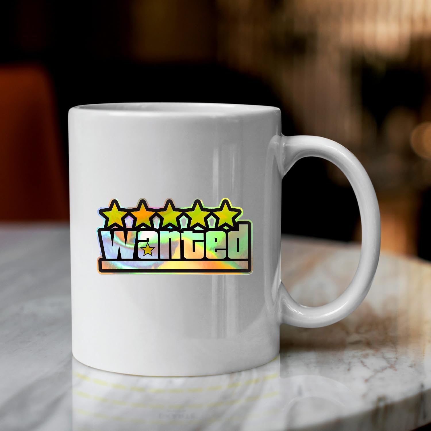 (5.8'' x 2.8'', Hologram) Durable and Waterproof of Wanted Star Sticker Decal for Laptops, Water Bottles, Cars, Trucks, Wall Ideal Gift image 3