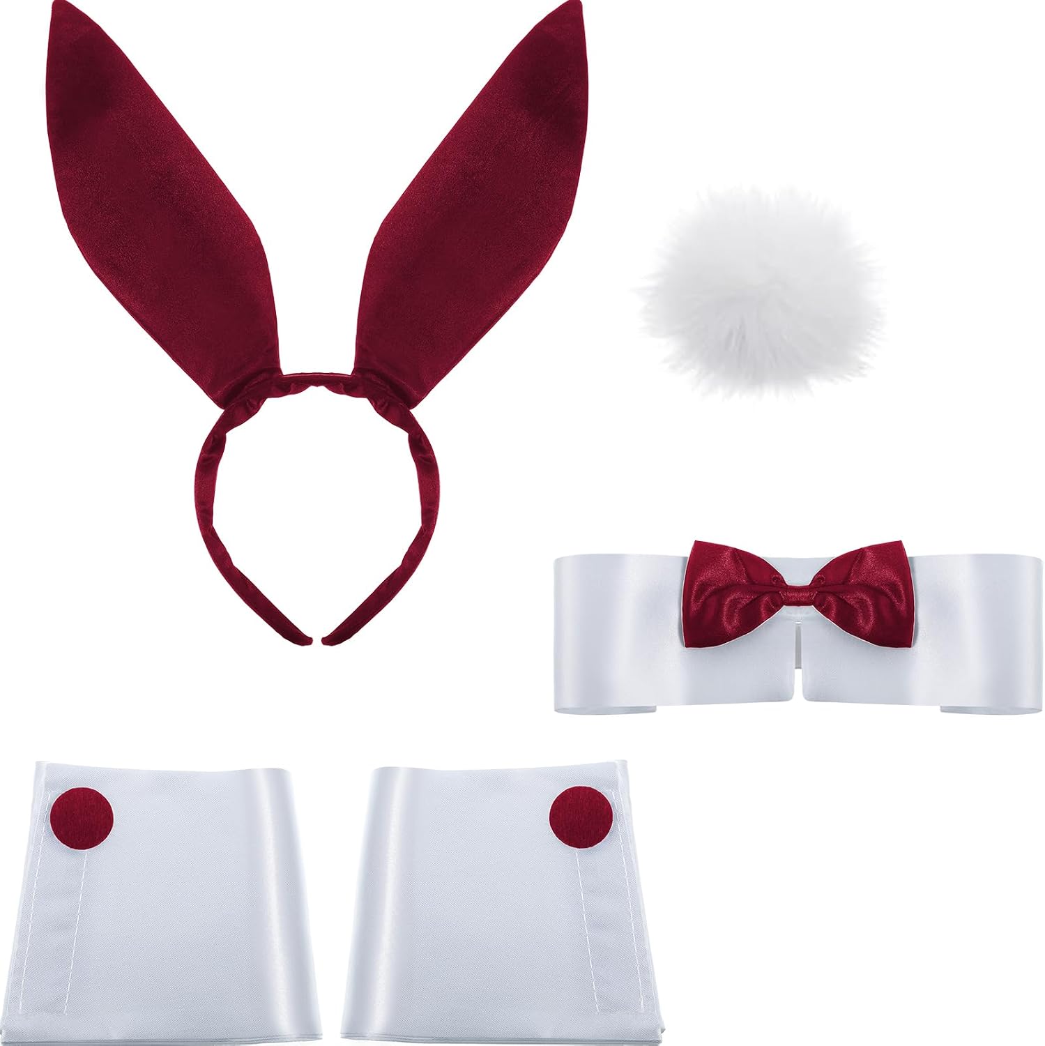 SATINIOR Bunny Costume Set Rabbit Ear Headband Collar Bow Tie Costume Cuffs Rabbit Tail for Halloween Party