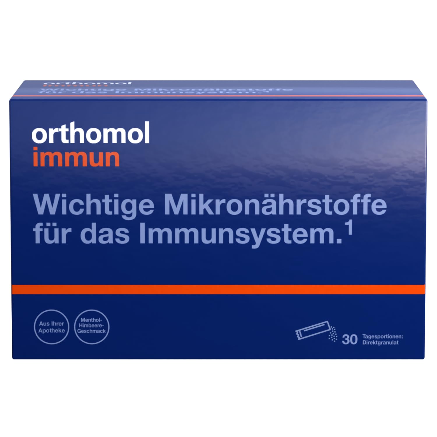 Orthomol Immun Direktgranulat Menthol-Himbeere: 25 Nährstoffe zur Unterstützung des Immunsystems*, u.a. mit Vitamin C, Vitamin D & Zink als Beitrag zu einer normalen Funktion des Immunsystems, 30 Stk.