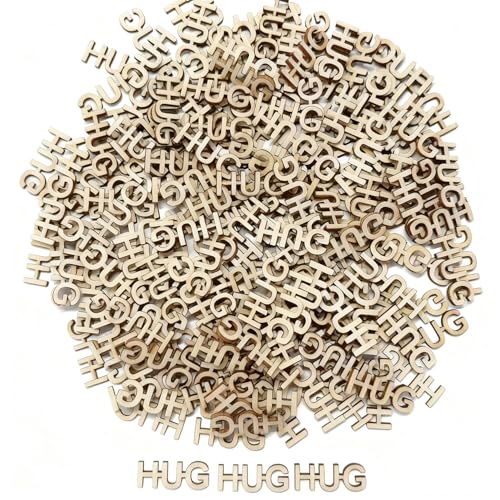 200PCS Wooden HUGs 2 Bags of Hug Letter to Give DIY Jar of HUGs Mini Funny Unfinished Wood Hug Letters Little Gift for Birthday Anniversary Christmas Valentines Easter Thanks Giving Day(no jar)