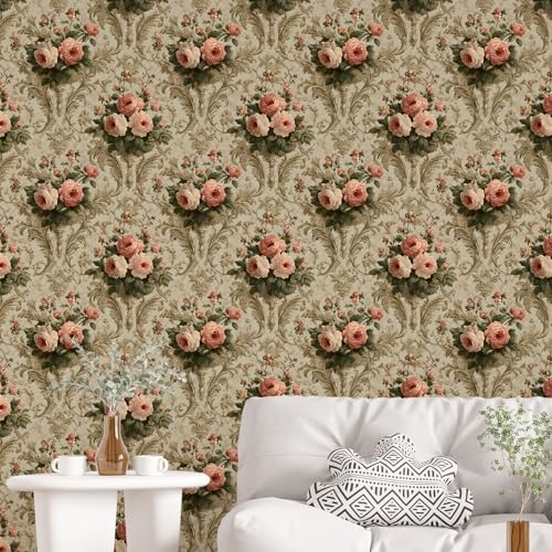 Image of PAPER PLANE DESIGN Vintage Floral Vinyl Self Adhesive Wallpaper Peel & Stick, Waterproof, Stain-Proof | 16 in X 90 in, Decor for Bedroom, Hallway, Living Room (C)