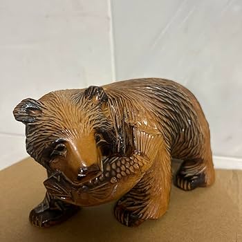 Amazon.co.jp: 日本 工芸品 熊 北海道 有名 名物 クマ 魚 木彫り