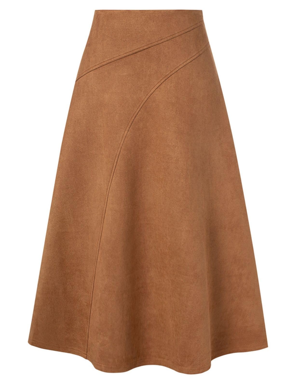 Kate Kasin 2025 Womens Suede Skirts High Waist A-Line Skirt Fall Winter Midi Skirt