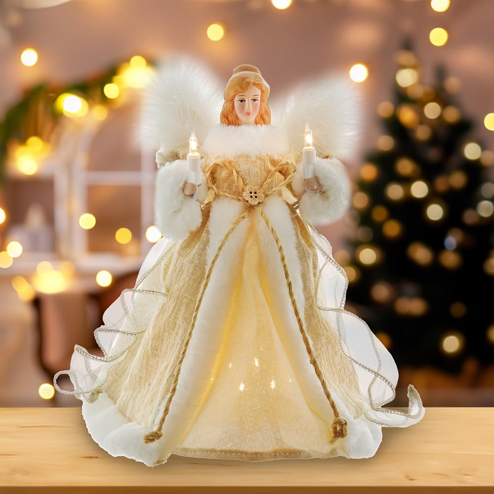 Kurt Adler Décoration de Sapin en Forme d'ange Naturel 10 lumières 25,4 cm