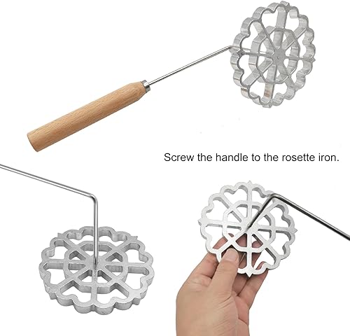 Miniatura 4 de Molde para bunuelos con asa, 4.7 pulgadas Roseta Achappam Molde antiadherente Timbal Molde para cocina fácil y divertida para cocinar y hornear