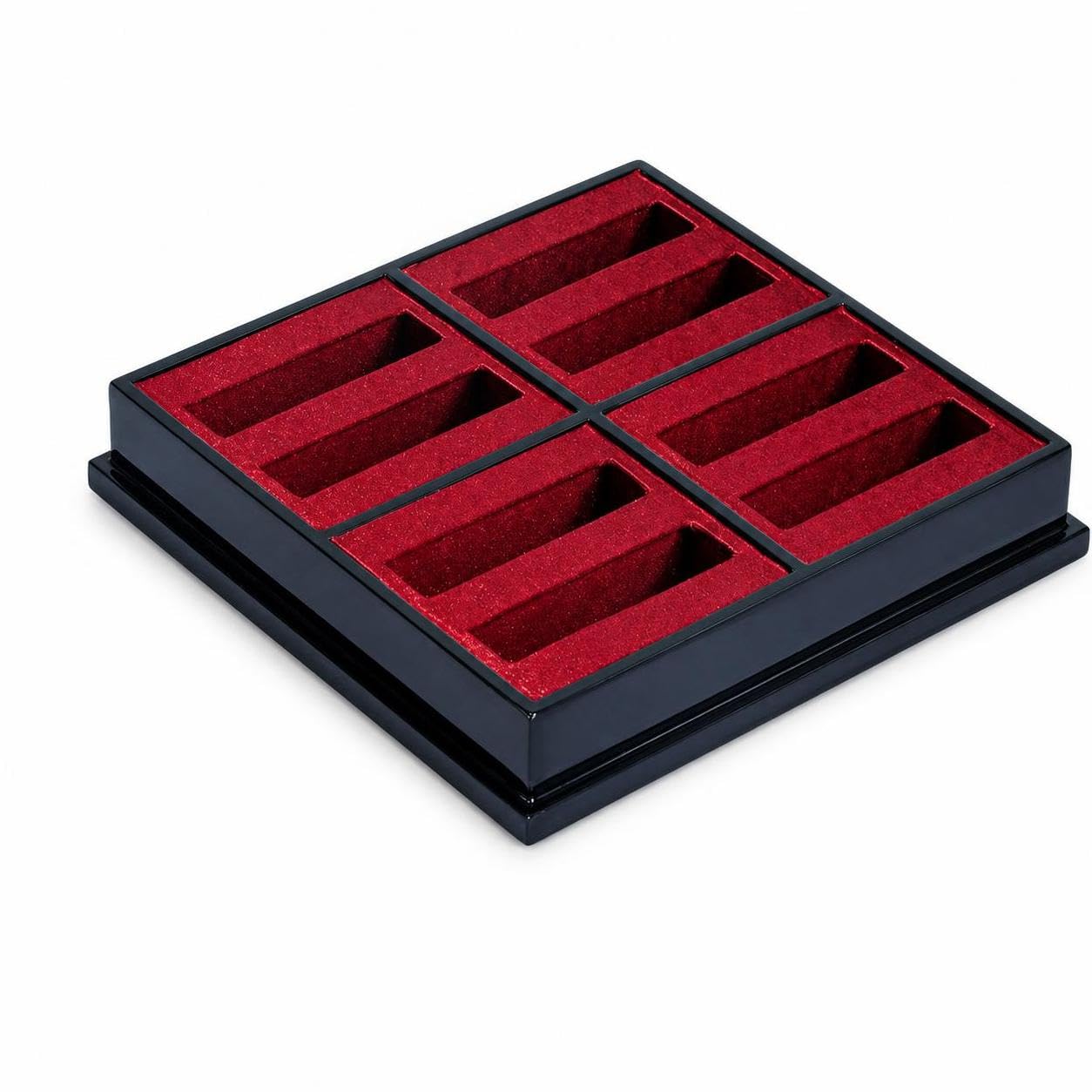Portagioie Impilabile Con Design Personalizzabile Per Coppie,Stile retrò cinese - vassoio portabracciali in raso rosso e nero a 8 scomparti H3