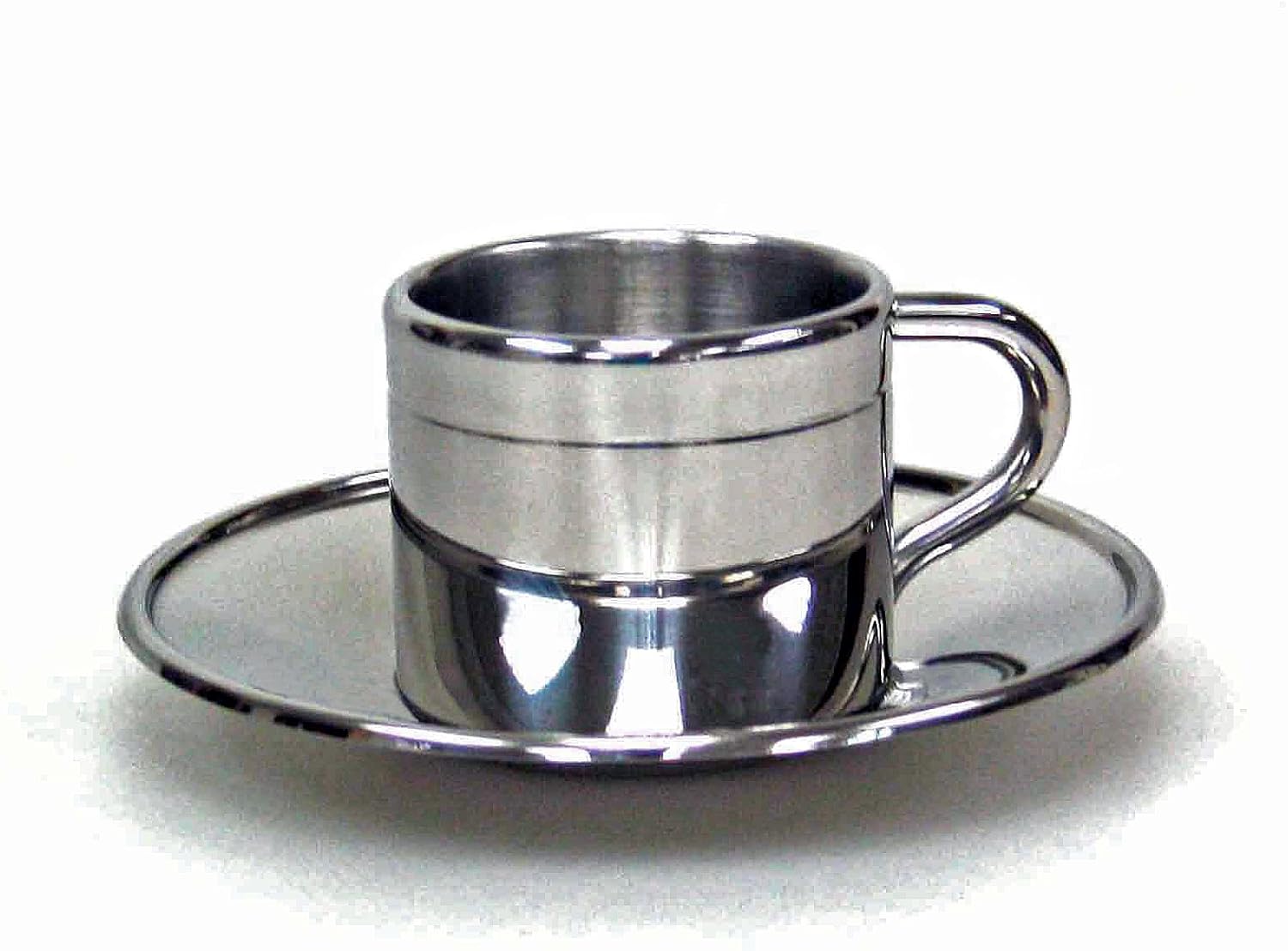 DoubleWalled Espresso Cup & Saucer Set Fine Stainless