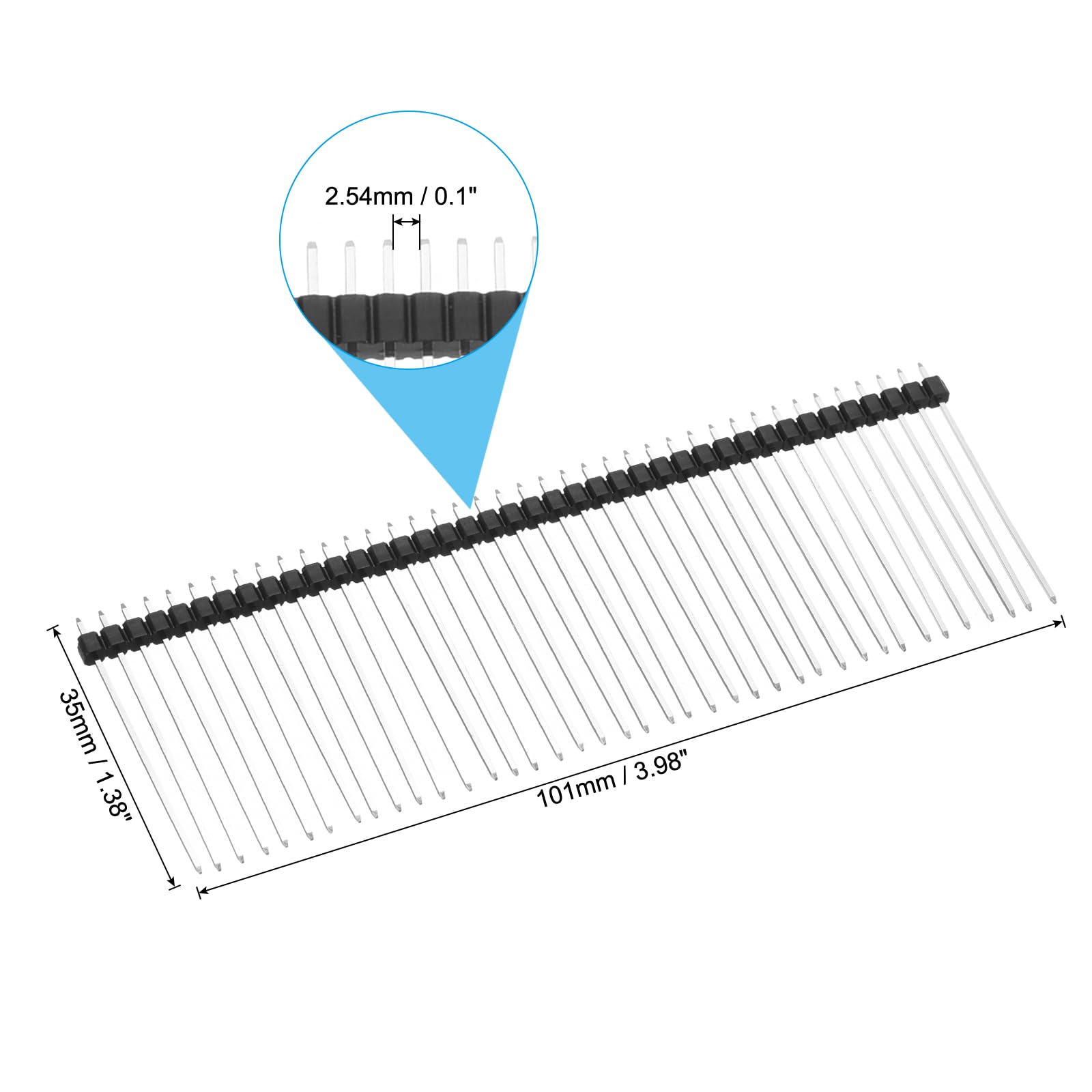 PATIKIL DIP Pin Header Single Row 40P 35mm Length Copper Plated for PCB Pack of 20, Black, 2.54mm - Image 2