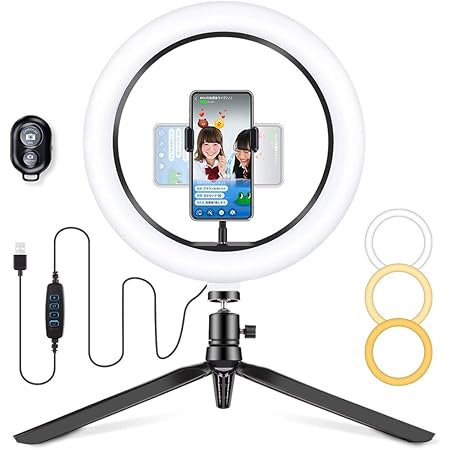 Amazon Ledリングライト 自撮りライト スマホライトリングライト 10インチ Usbライト 3色モード 10段階調光 3000 6500k 撮影照明用ライト 卓上ライト Bluetoothリモコン 高輝度led スマホスタンド付き 美容化粧 Youtube生放送 自撮り 広告用写真 ビデオカメラ撮影 1年