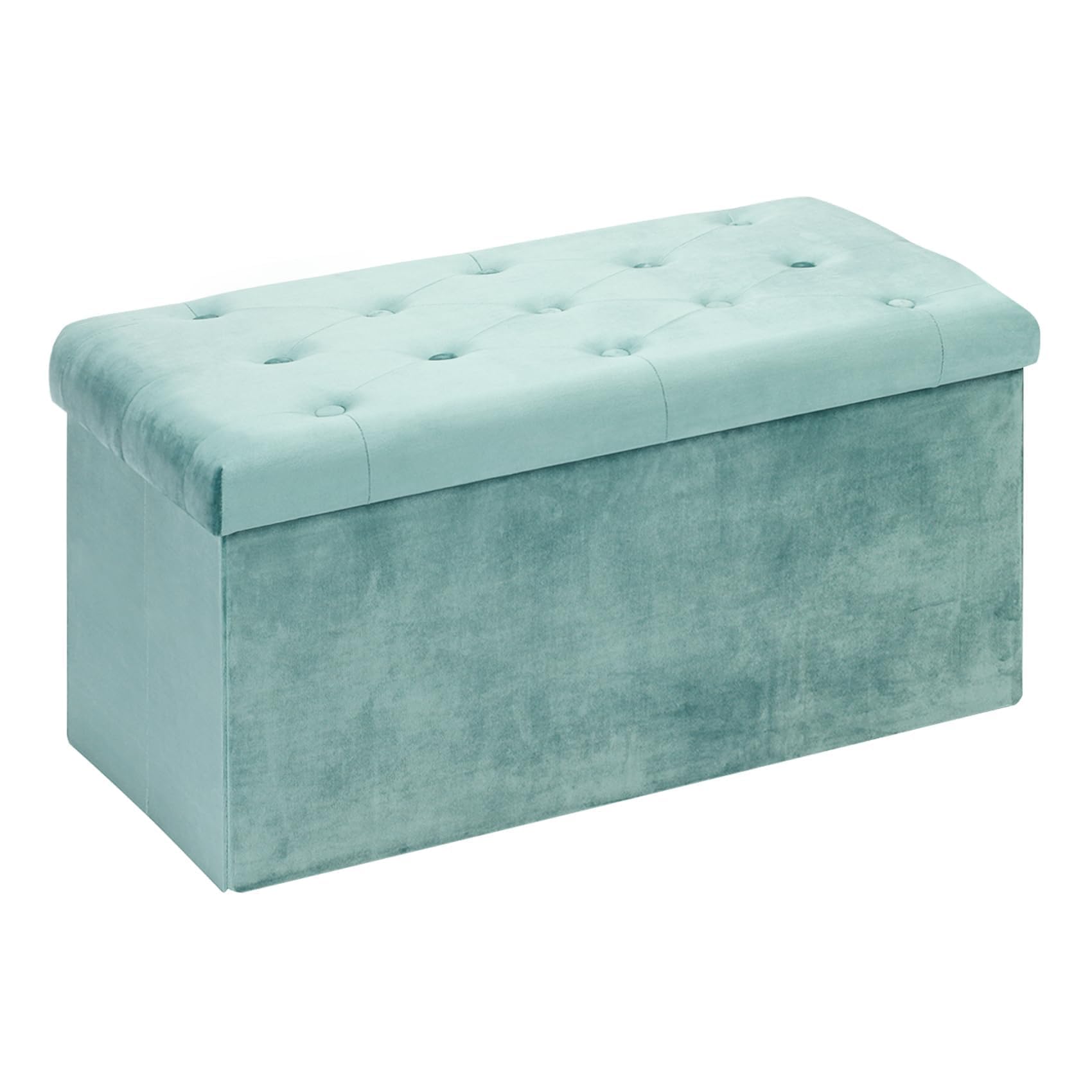 SONGMICS LSF247G01 Opbergbank, fluwelen voetbank, met deksel, met 2 dozen, 38 x 76 x 38 cm, 300 kg draagvermogen, voor hal, woonkamer, slaapkamer, leigrijs