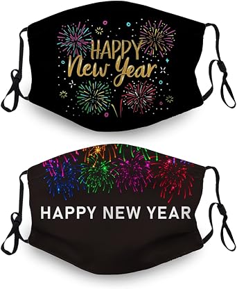 2Pcs Happy New Year Face Mask,Hello 2022 Mask Reusable Washable Balaclavas with 4 Filters for Women Man Youth