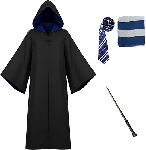 OYYJIG Magician Robe for Adult Teens, Wizard School Costume for Men Women,Four Magic College Styles Cloak Witch Hooded Cape