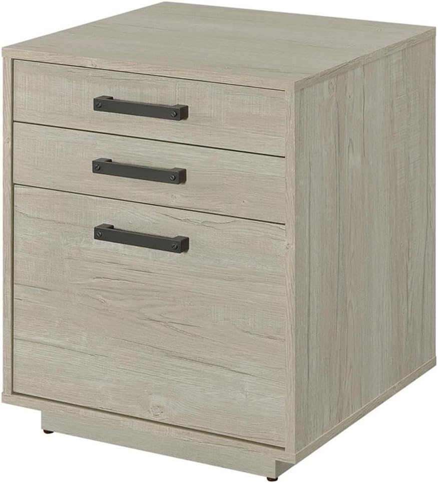Pemberly Row Modern Wood Square File Cabinet, 3-Drawer Design, Whitewashed Gray Finish, Slim Gunmetal Pulls, 25" H x 19.75" W x 19.75" D, Contemporary Home Office Storage Organizer