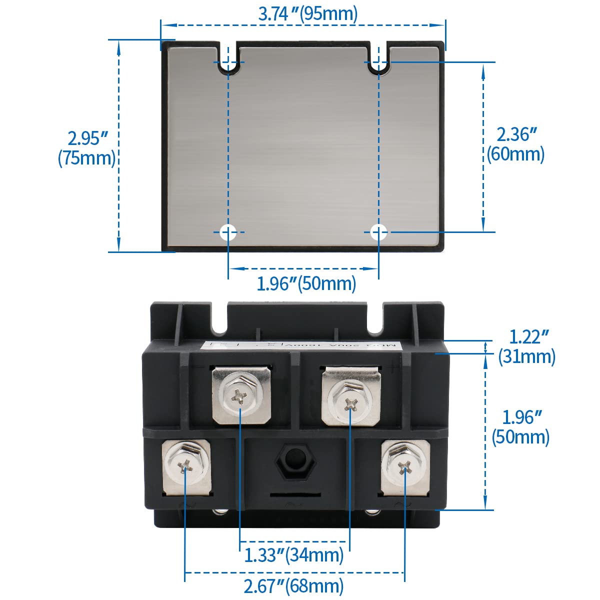 Baomain MDQ 200A 1600V Single Phase Diode Bridge Rectifier, Full Wave Rectification Module with Heat Sink Base, High Power Black Metal Case for Industrial Electrical Power Supplies & Battery Charging
