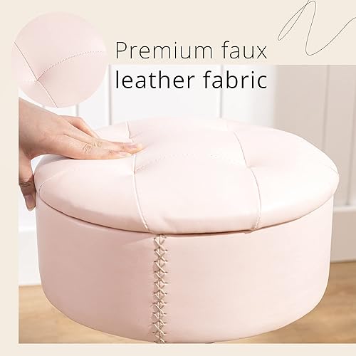 Miniatura 5 de LUE BONA Taburete giratorio de 360° para sala de maquillaje, taburete de altura ajustable para tocador con almacenamiento, pequeño cuero sintético