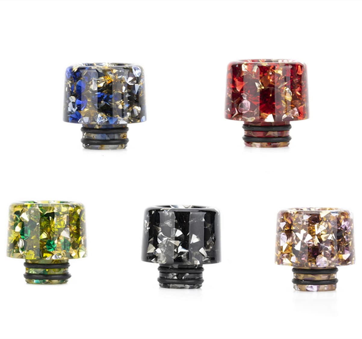 Warm Heart 510 Drip Tips Resin Diamond Shiny Style for Coffee Machine Favors Ice Maker 5PCS(Red/Blue/Purple/Green/Black) Yellow,Blue,Green,Purple