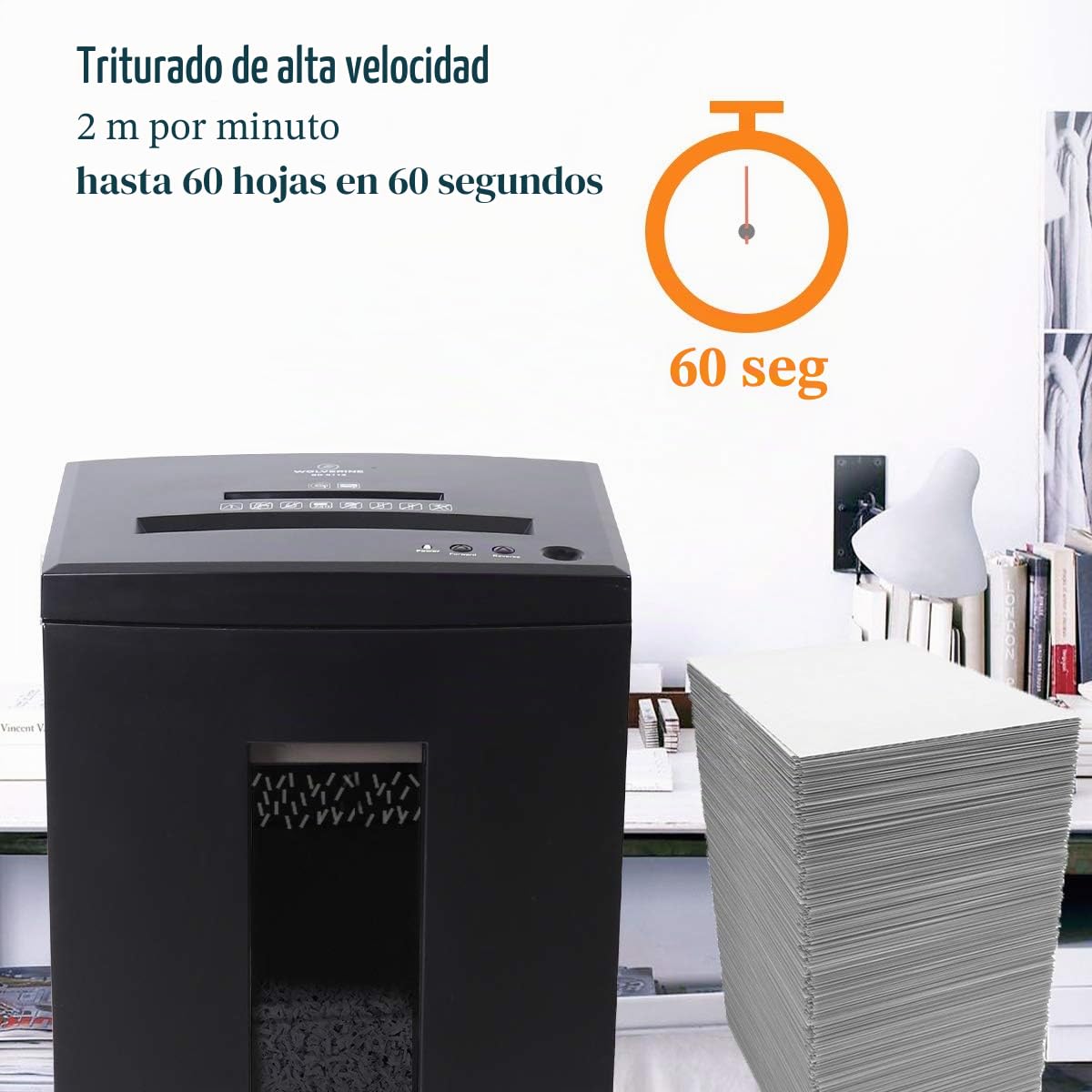 WOLVERINE SD9112 Trituradora P5 microcorte, 10 Hojas, 60 min, ultrasilenciosa, Negro